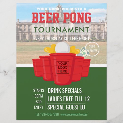 College Beer Pong Tournament add logo and photo Flyer