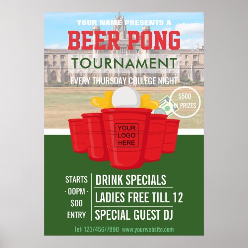 College Beer Pong Tournament add logo and photo Poster