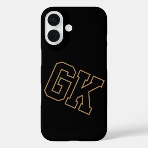 College Black Gold Varsity Monogram Initials iPhone 16 Case