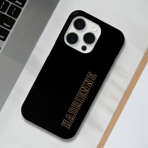 College Black Gold White Monogram Outline Name iPhone 15 Pro Case