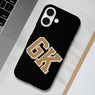 College Black Gold White Varsity Monogram Initials iPhone 16 Case