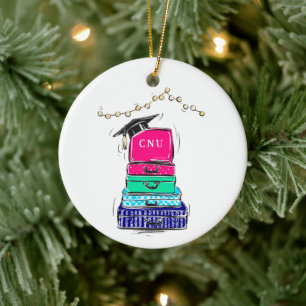 College Bound Suitcases Grad Cap Custom Ceramic Ornament