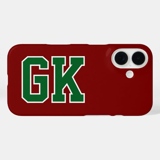 College Burgundy Green Varsity Monogram Initials Case-Mate iPhone Case (Back (Horizontal))