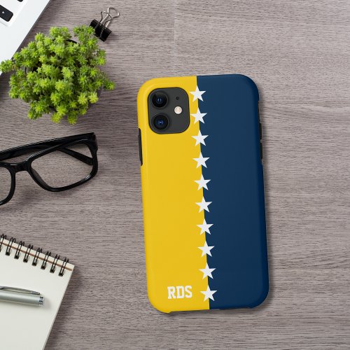 College Colors Blue  Maize Yellow Monogram iPhone 11 Case