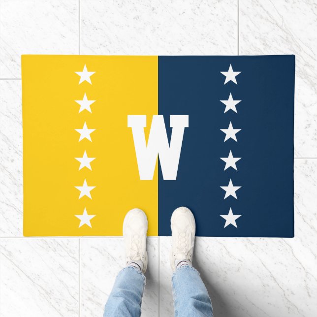College Colors Blue & Maize Yellow Monogram Doormat (Indoor)