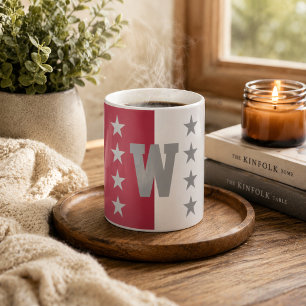 College Colors Crimson Red & White Monogram Coffee Mug