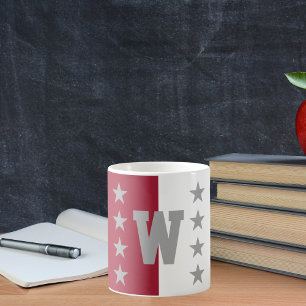 College Colors Crimson Red & White Monogram Coffee Mug