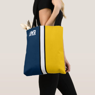 College Colors Dark Blue & Maize Yellow Monogram Tote Bag