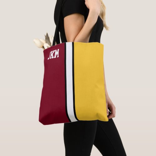 College Colors Maroon  Gold Monogram  Tote Bag