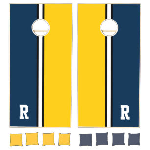 College Colors Navy Blue & Maize Yellow Monogram Cornhole Set