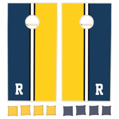 College Colors Navy Blue  Maize Yellow Monogram Cornhole Set