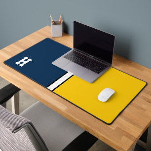 College Colors Navy Blue & Maize Yellow Monogram Desk Mat