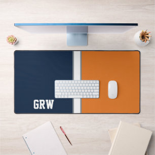 College Colors Navy Blue & Orange Monogram Desk Mat