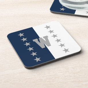 College Colors Navy Blue & White Beverage Coaster