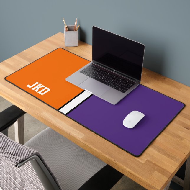 College Colors Orange & Purple Monogram  Desk Mat (Office 2)