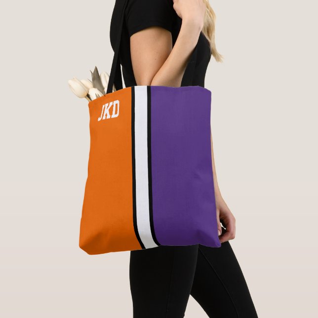 College Colors Orange & Purple Monogram  Tote Bag (Close Up)