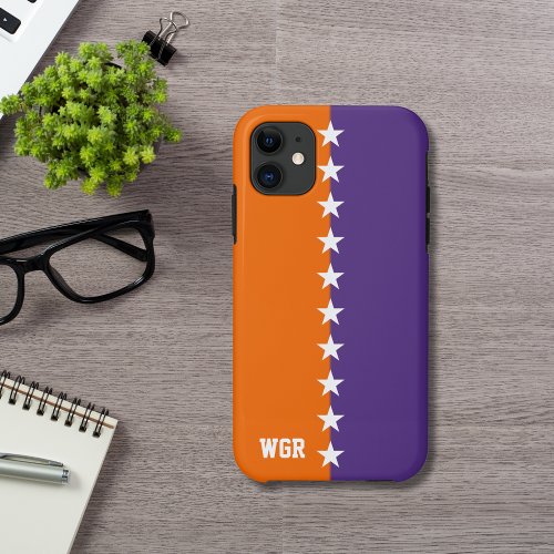 College Colors Orange Purple  White Monogram iPhone 11 Case