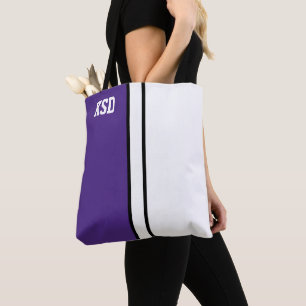 College Colors Purple & White Monogram Tote Bag