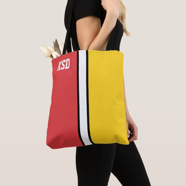 College Colors Red & Gold Monogram  Tote Bag (Close Up)