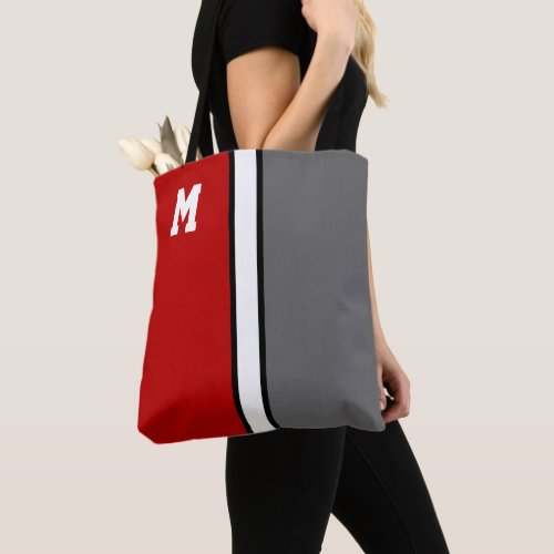College Colors Red  Gray Monogram  Tote Bag