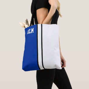 College Colors Royal Blue & White Monogram Tote Bag