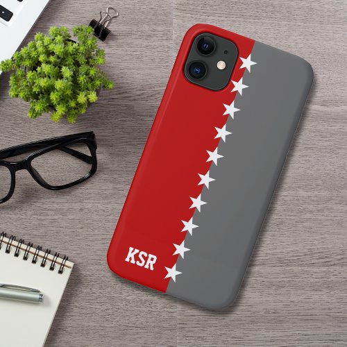 College Colors Scarlet Red  Dark Gray Monogram iPhone 11 Case