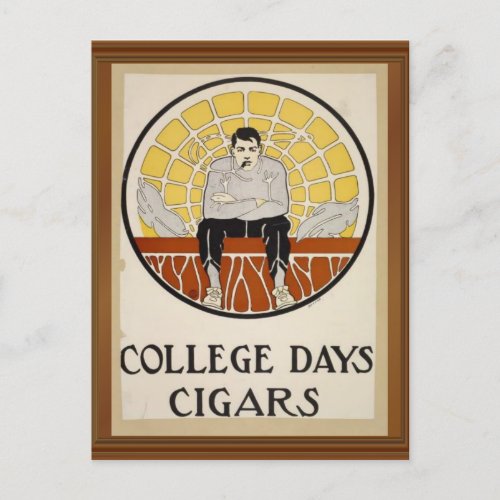 College Days Cigars Vintage Male Circle Ad  Postcard