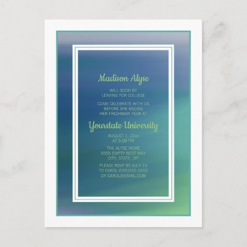 College Dorm Trunk Party Teal Blue Ombre Invitation Postcard