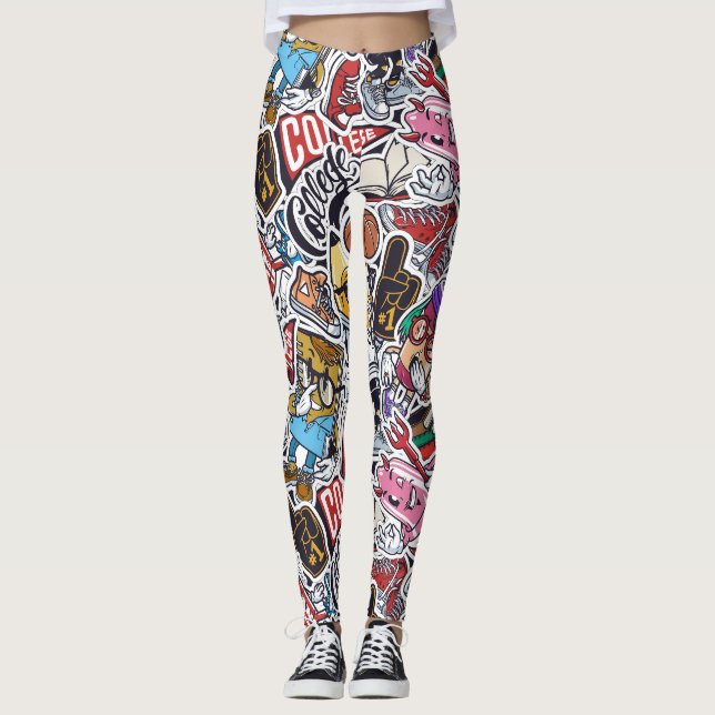 College Dynamic Art Urban Graffiti pattern Leggings (Front)