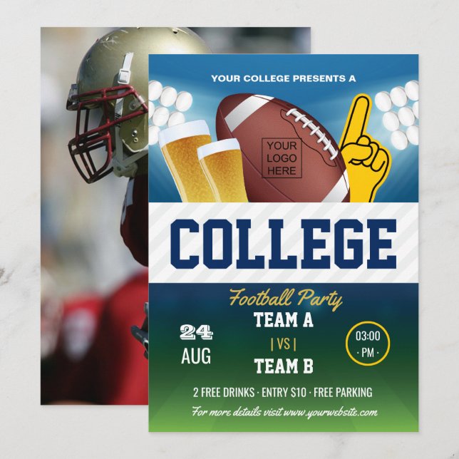 College Football Party change color and add logo Invitation (Front/Back)