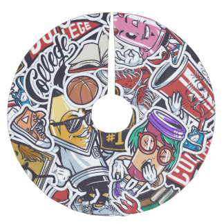 College Fun, Colorful Vintage Pattern Brushed Polyester Tree Skirt