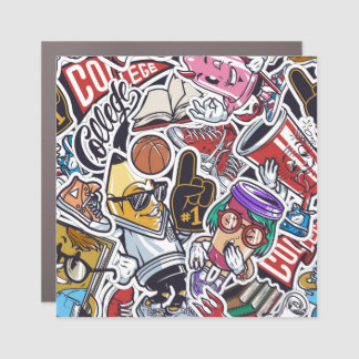 College Fun, Colorful Vintage Pattern Car Magnet