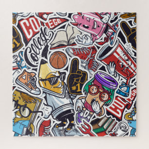 College Fun, Colorful Vintage Pattern Jigsaw Puzzle