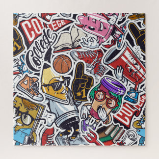 College Fun, Colorful Vintage Pattern Jigsaw Puzzle