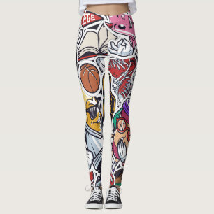 College Fun, Colorful Vintage Pattern Leggings