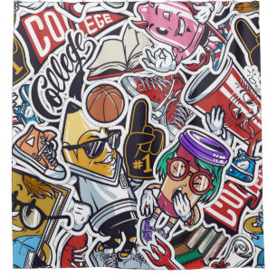 College Fun, Colorful Vintage Pattern Shower Curtain