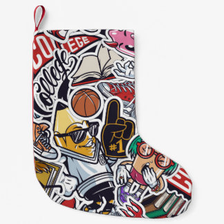 College Fun, Colorful Vintage Pattern Small Christmas Stocking