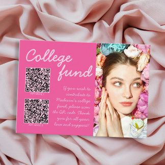 College Fund 2 QR Code Gift Photo Pink Graduation Enclosure Card
