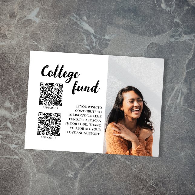 College Fund 2 QR Code Photo Black & White Grad Enclosure Card (College Fund 2 QR Code Photo Black & White Grad Enclosure Card)
