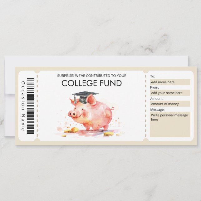  College Fund Gift Certificate, College Savings Invitation (Front)