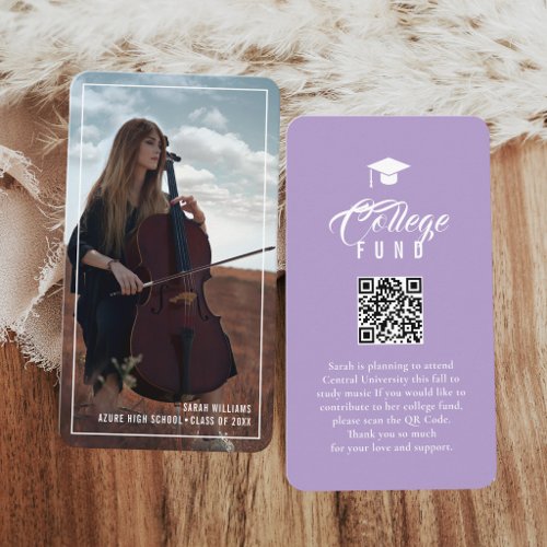 College Fund Modern Minimal Typography Lilac Photo Enclosure Card