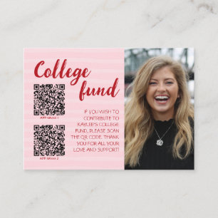 College Fund Photo Light Pink & Red Graduation  Enclosure Card
