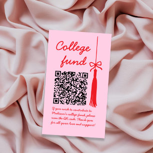College Fund Pink & Red Gift Qr Code Graduation Enclosure Card