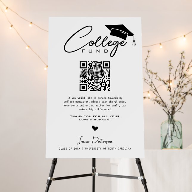 College Fund Qr Code Black White Graduation Modern Foam Board (In Situ (Stand))