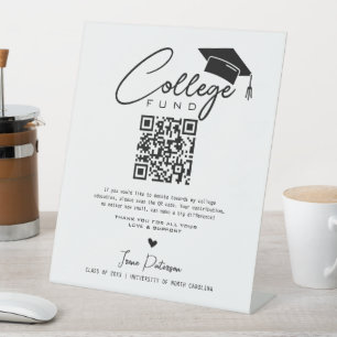 College Fund Qr Code Black White Graduation Modern Pedestal Sign