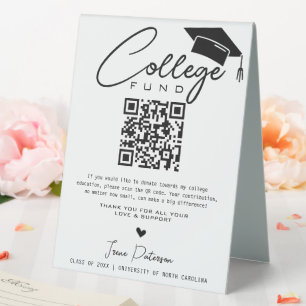 College Fund Qr Code Black White Graduation Modern Table Tent