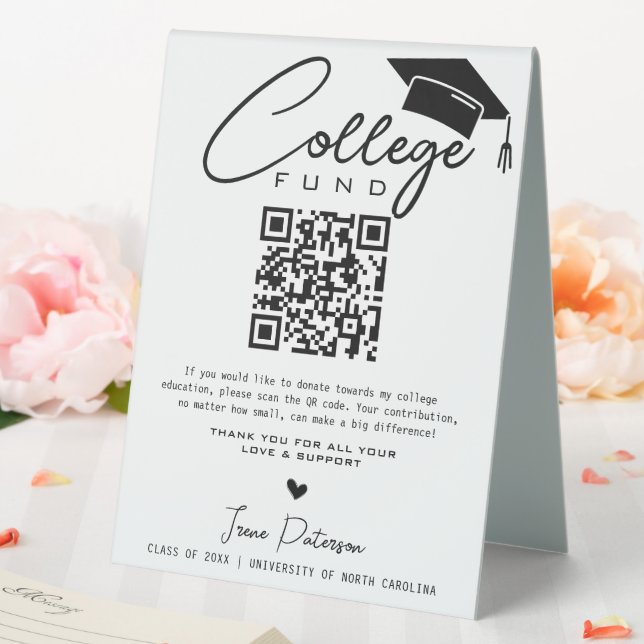 College Fund Qr Code Black White Graduation Modern Table Tent (In SItu (Wedding))