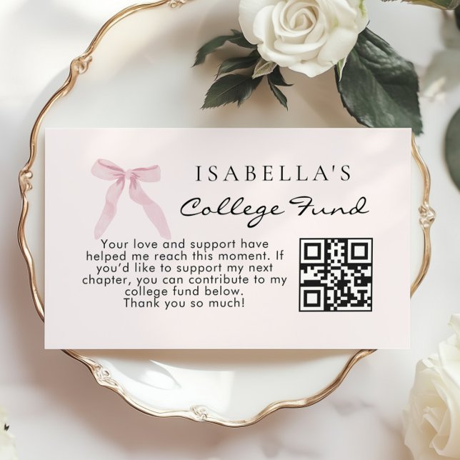 College Fund Qr Code Pink Bow Graduation Enclosure Card (Creator Uploaded)