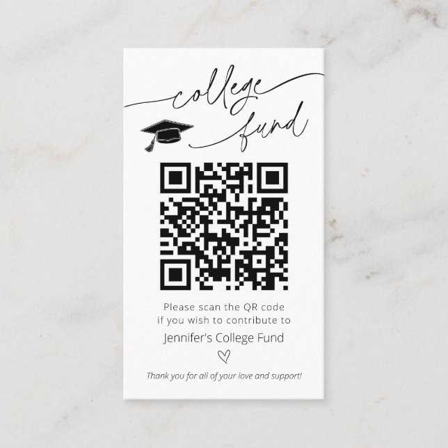College Fund QR Code Sign Business Card (Front)