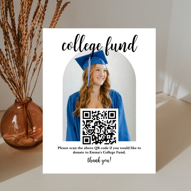College Fund QR Code Sign with Photo for Graduate (Creator Uploaded)
